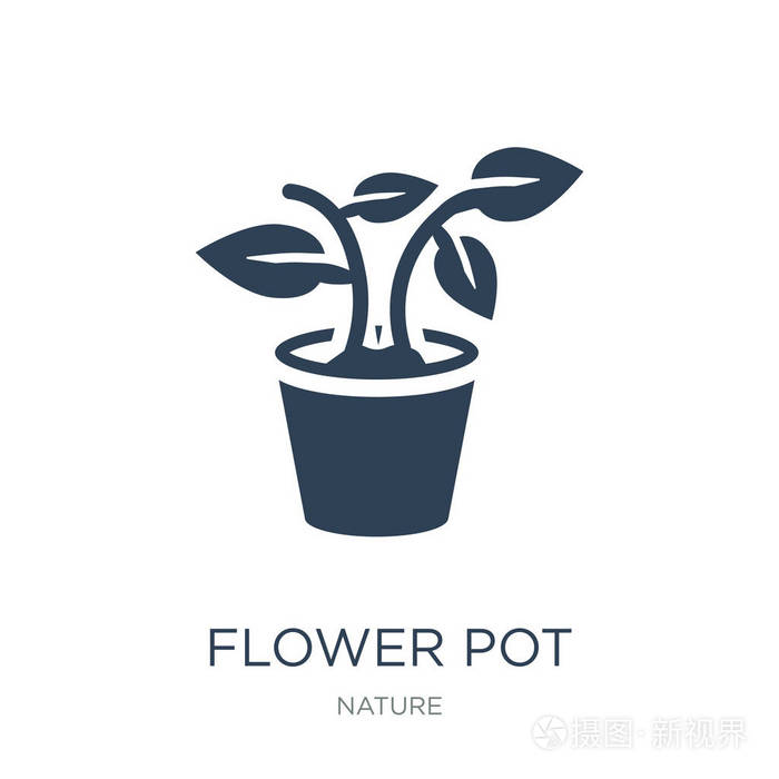 白色背景上的花盆图标向量,来自自然收藏的花盆时尚填充图标