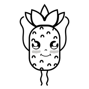 Kawaii可爱快乐菠萝水果矢量插图