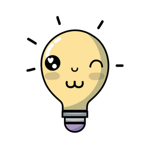 卡瓦伊可爱有趣的灯泡想法矢量插图