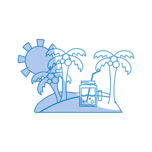 剪影手掌与饮料在岛上度假矢量插图
