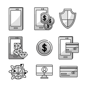 芬兰科技产业技术和货币主题矢量插图图标集