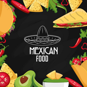 墨西哥食品小吃玉米饼玉米煎饼和菜单主题矢量插图