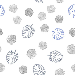 深蓝色矢量无缝抽象设计与花叶。 白色背景上有梯度的叶子和花。 纺织品壁纸设计。