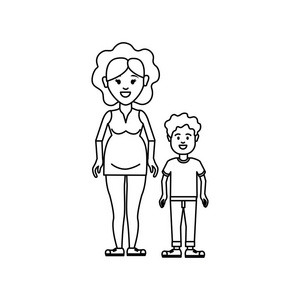 孕妇及其儿子图标矢量插图设计