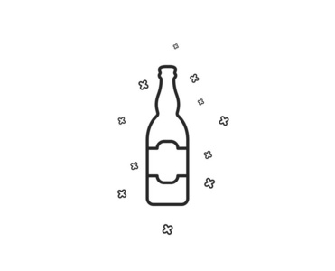 啤酒瓶线图标。 酒吧工艺啤酒标志。 啤酒厂饮料符号。 几何形状。 随机交叉元素。 线性啤酒瓶图标设计。 向量
