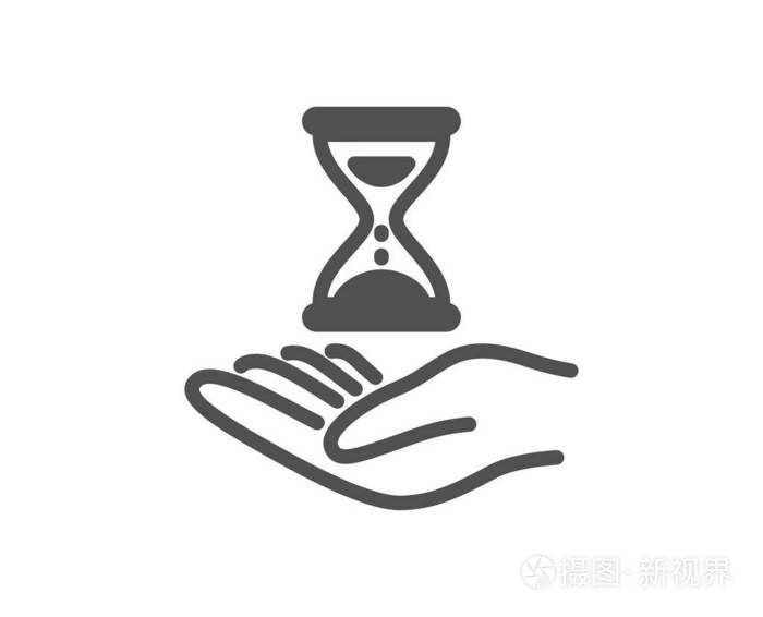 时间沙漏在手图标. 沙表标志. 质量设计要素. 经典风格图标. 向量