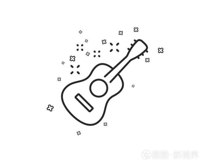 声学吉他线图标. 音乐标志. 乐器符号. 几何形状. 随机交叉元素.