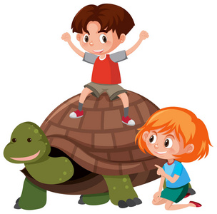 孩子们骑着乌龟插图