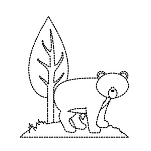 点缀形状可爱的熊野生动物旁边的树木矢量插图