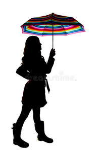 剪影彩色伞白色背景图片