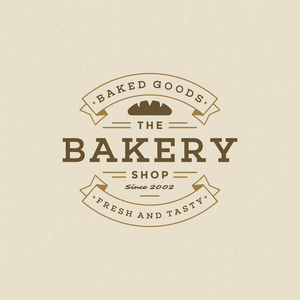 烘焙徽章或标签复古矢量插图。 面包或面包剪影为烘焙屋。 印刷标志设计。