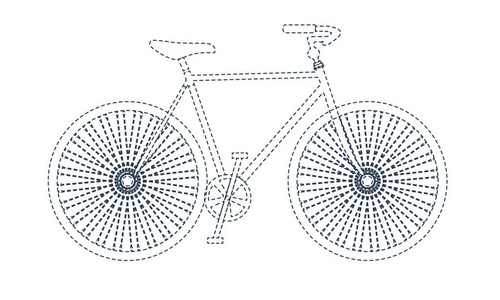 带有虚线轮廓的自行车剪影的矢量符号。向量例证