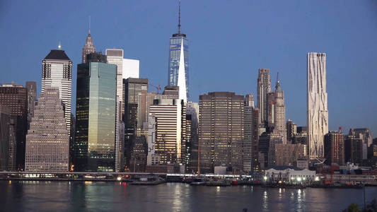 纽约市中心曼哈顿日落天际线