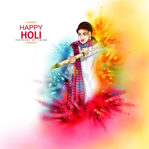 载体例证印第安人演奏五颜六色的愉快的 hoil 背景为颜色节日在印度