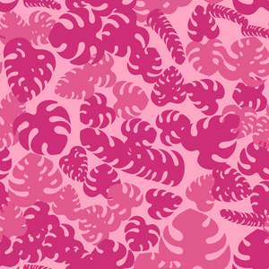 热带异国情调的粉红色叶子和植物背景的无缝壁纸