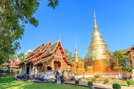 泰国北部清迈WatPhraSinghWoramahawhan教堂和金塔