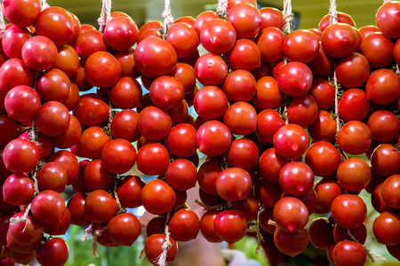 新鲜红西红柿在市场背景