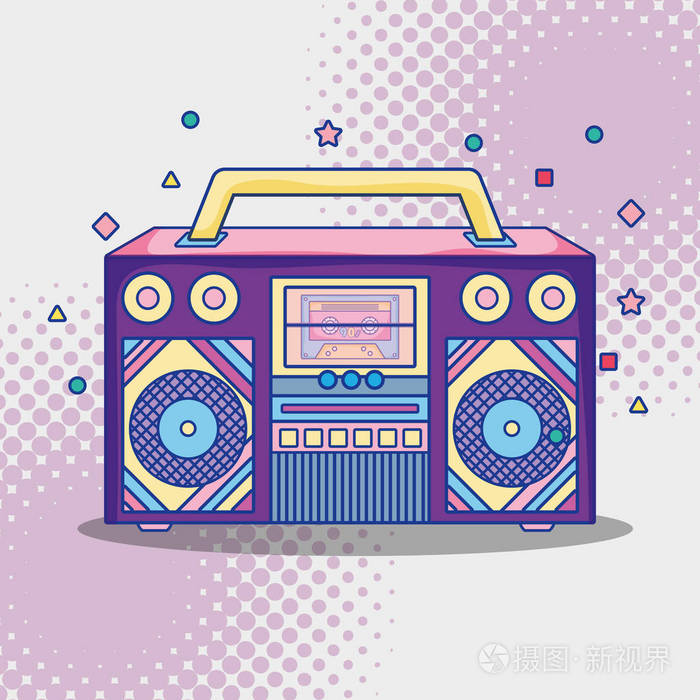 流行艺术收音机立体卡通矢量插图平面设计