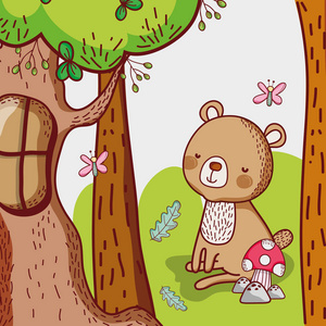 熊在森林矢量插图平面设计