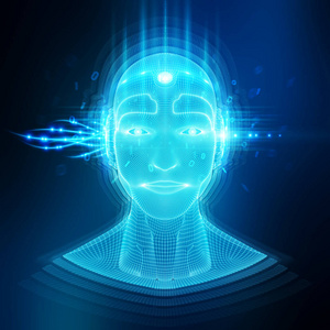 智能机器与机器人半机器人头部概念三维渲染