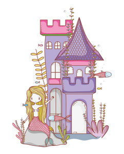 美人鱼城堡可爱卡通彩色矢量图平面设计彩色矢量图平面设计