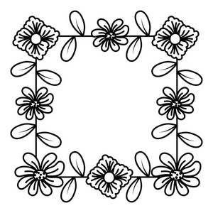 线条自然花与花瓣和树叶装饰矢量插图