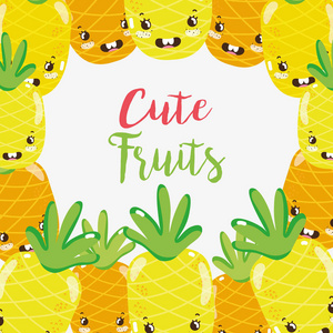 可爱的水果菠萝框架卡通矢量插图图形设计