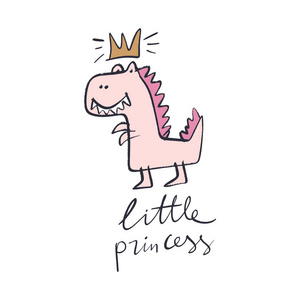 s handwriting. Funny doodle cute girl dinosaur trex. Baby styli