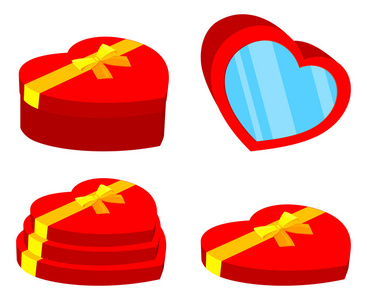 五颜六色的动画片红色心脏箱子集合