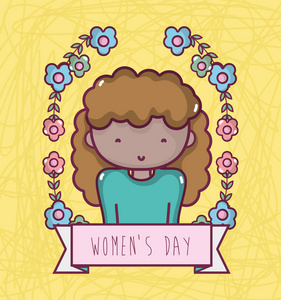 妇女与鲜花庆祝妇女日矢量插图
