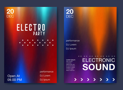 电子音乐节日和电子夏季海报。 现代俱乐部派对传单。 抽象渐变音乐背景