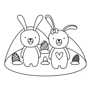 线偶兔子动物卵复活节矢量插图