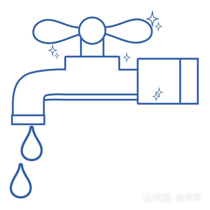 线清洁金属水龙头水滴矢量图