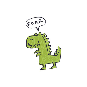 s handwriting. Funny doodle cute kind green dinosaur. Baby styli