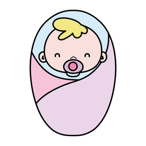 彩色美容婴儿化身与奶嘴和毛毯矢量插图