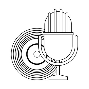 音乐乙烯基和麦克风在黑色和白色