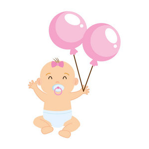 可爱的小女孩婴儿与气球氦