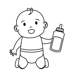 可爱的小男孩宝宝与奶瓶