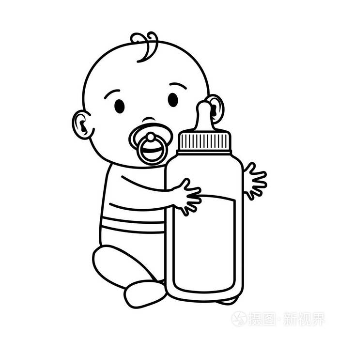 可爱的小男孩宝宝与奶瓶