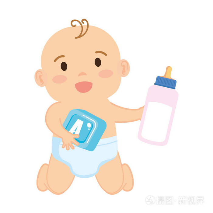 可爱的小男孩与奶瓶