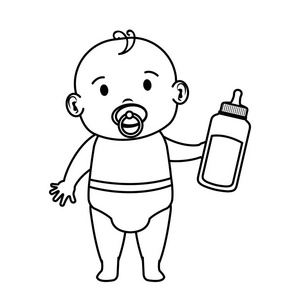 可爱的小男孩宝宝与奶瓶