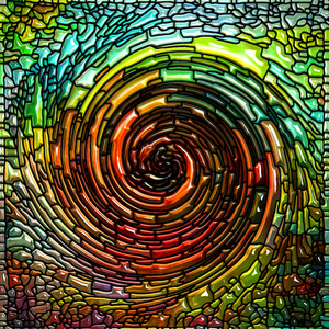 螺旋旋转系列。 以彩色图案创意艺术和想象为主题，由彩色玻璃漩涡图案组成的艺术抽象