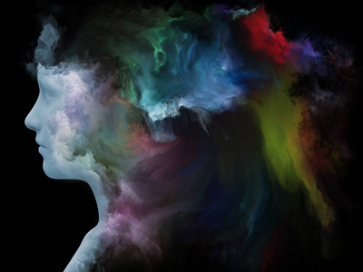 心灵雾系列。 以分形画为隐喻的三维人脸绘制内心世界梦情感创造力想象力和人脑