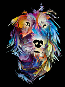 狗的数字肖像在黑色背景上的数字油色，主题是爱，友谊，忠诚，狗和人之间的友谊。 上帝保佑动物系列。