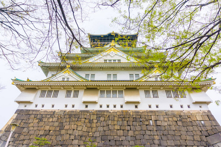 大阪城堡绿树叶冬春季节日本大阪