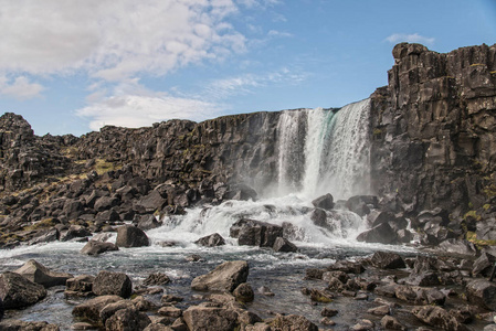 奥沙罗斯瀑布远一点在伊斯维尔国家公园冰岛。