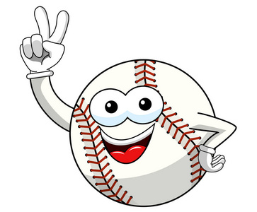 棒球人物吉祥物卡通胜利标志手势矢量白色隔离