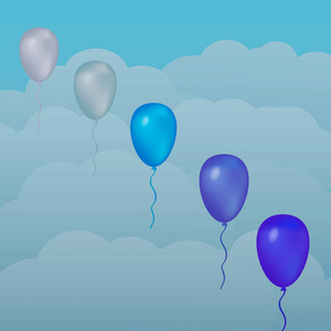 天空中的蓝色气球。矢量图。