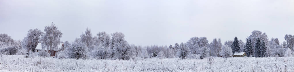 下雪后查看村庄的郊区。