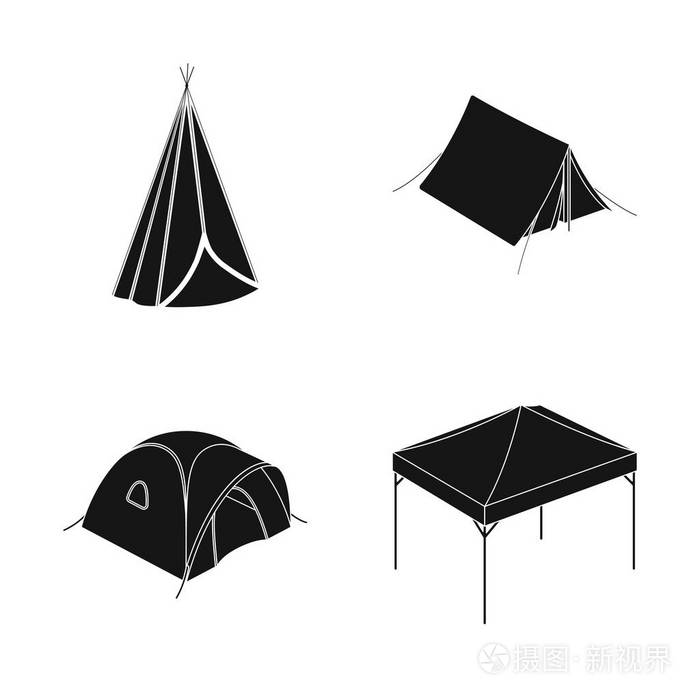 帐篷和营地标志的矢量设计.收集帐篷和森林股票符号的网络